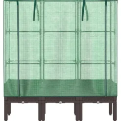 vidaXL Odlingslåda med växthusöverdrag rottinglook 120x40x140 cm