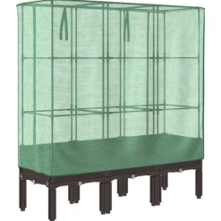 vidaXL Odlingslåda med växthusöverdrag rottinglook 120x40x140 cm