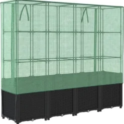 vidaXL Odlingslåda med växthusöverdrag rottinglook 160x40x153 cm