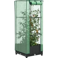 vidaXL Odlingslåda med växthusöverdrag rottinglook 40x40x123 cm