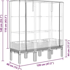 vidaXL Odlingslåda med växthusöverdrag rottinglook 120x40x140 cm