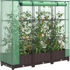 vidaXL Odlingslåda med växthusöverdrag rottinglook 120x40x123 cm