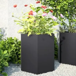 vidaXL Odlingslåda svart sexkantig 46x40x45 cm stål