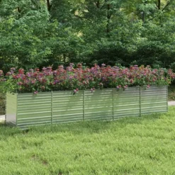 vidaXL Odlingslåda upphöjd galvaniserat stål 400x80x77 cm silver - Krukor & odlingslådor