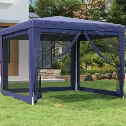 vidaXL Partytält med 4 sidoväggar i nät 3x3 m HDPE blå - Partytält & paviljoner