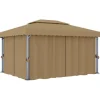 vidaXL Paviljong med draperi 4x3 m taupe aluminium - Partytält & paviljoner
