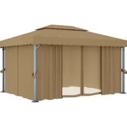 vidaXL Paviljong med draperi 4x3 m taupe aluminium - Partytält & paviljoner