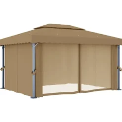 vidaXL Paviljong med draperi 4x3 m taupe aluminium - Partytält & paviljoner