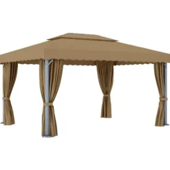 vidaXL Paviljong med draperi 4x3 m taupe aluminium - Partytält & paviljoner