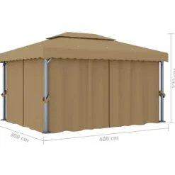 vidaXL Paviljong med draperi 4x3 m taupe aluminium - Partytält & paviljoner