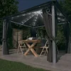 vidaXL Paviljong med gardin & ljusslinga LED 3x3 m antracit aluminium - Partytält & paviljoner