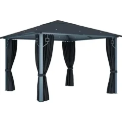 vidaXL Paviljong med gardin & ljusslinga LED 3x3 m antracit aluminium - Partytält & paviljoner