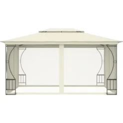 vidaXL Paviljong med nät 300x400x265 cm gräddvit - Partytält & paviljoner