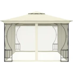 vidaXL Paviljong med nät 300x400x265 cm gräddvit - Partytält & paviljoner