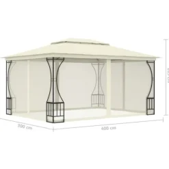 vidaXL Paviljong med nät 300x400x265 cm gräddvit - Partytält & paviljoner