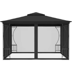 vidaXL Paviljong med nät 300x300x265 cm antracit - Partytält & paviljoner