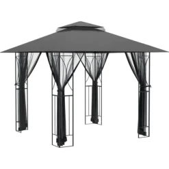 vidaXL Paviljong med sidoväggar antracit 300x300x270 cm stål - Partytält & paviljoner