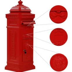 vidaXL Pillar Mailbox Vintage Rostskyddad Aluminium Röd