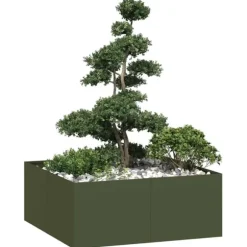 vidaXL Planteringskärl olivgrön 100x100x40 cm stål