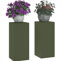 vidaXL Planteringsställ Set med 2 Olivgrön Kallvalsat stål