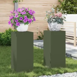 vidaXL Planteringsställ Set med 2 Olivgrön Kallvalsat stål