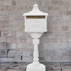 vidaXL Postlåda på stolpe vintage stil rostfri aluminium vit - Brevlådor