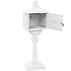 vidaXL Postlåda på stolpe vintage stil rostfri aluminium vit - Brevlådor