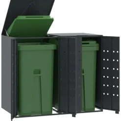vidaXL Skjul för sopkärl för 2 platser antracit 138x79x117 cm stål