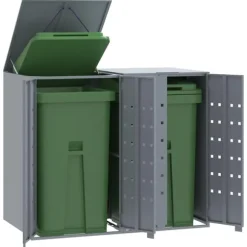 vidaXL Skjul för sopkärl för 2 platser grå 138x79x117 cm stål