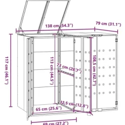 vidaXL Skjul för sopkärl för 2 platser grå 138x79x117 cm stål