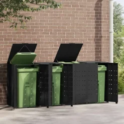 vidaXL Skjul för sopkärl för 4 platser svart 276x79x117 cm stål