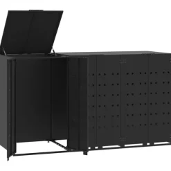vidaXL Skjul för sopkärl för 3 platser svart 207x79x117 cm stål