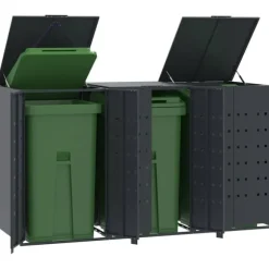 vidaXL Skjul för sopkärl för 3 platser antracit 207x79x117 cm stål