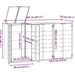 vidaXL Skjul för sopkärl för 3 platser antracit 207x79x117 cm stål