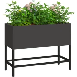 vidaXL Svart Metall 60 x 26 x 45 cm Krukor Metallkruka Rektangulär