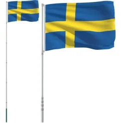 vidaXL Sveriges flagga med flaggstång 5,55 m aluminium