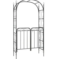 vidaXL Trädgårdsbåge med grind svart 108x45x235 cm stål - Bersåer, spaljéer & pergolor