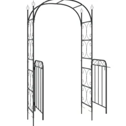 vidaXL Trädgårdsbåge med grind svart 108x45x235 cm stål - Bersåer, spaljéer & pergolor