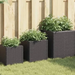 vidaXL Trädgårdskrukor 3 st svart konstrotting
