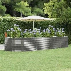 vidaXL Upphöjd Trädgårdssäng Blomkruka Växtlåda Upphöjd Säng Patio Trädgård Terrass Utomhus Grå 367x140x68 cm 319104