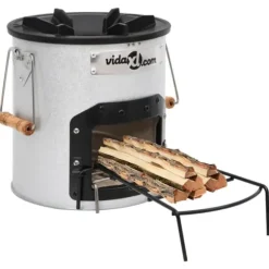 vidaXL Vedeldad campingspis silver 45x25x26 cm stål - Öppna spisar