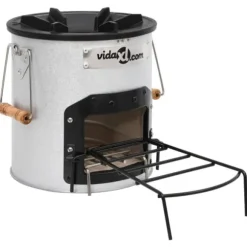 vidaXL Vedeldad campingspis silver 45x25x26 cm stål - Öppna spisar