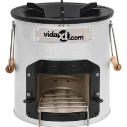 vidaXL Vedeldad campingspis silver 45x25x26 cm stål - Öppna spisar