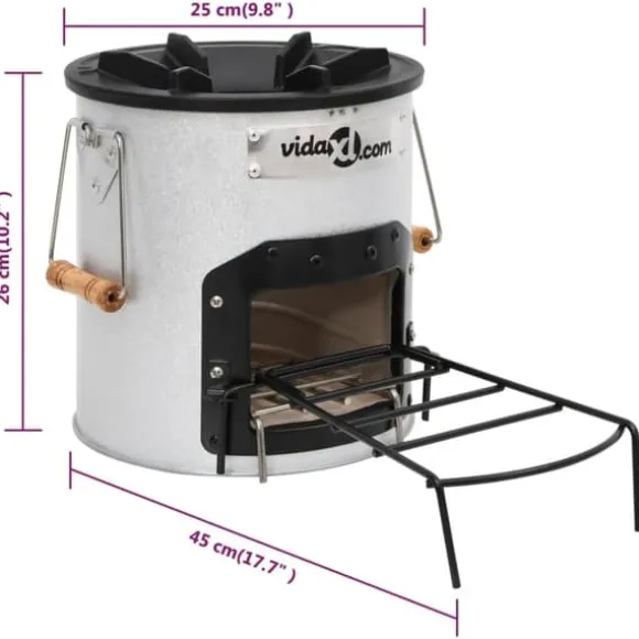 vidaXL Vedeldad campingspis silver 45x25x26 cm stål - Öppna spisar