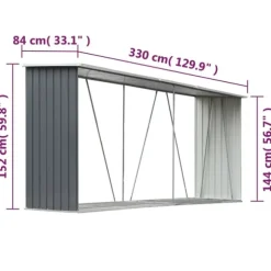 vidaXL Vedskjul i galvaniserat stål 330x84x152 cm grå
