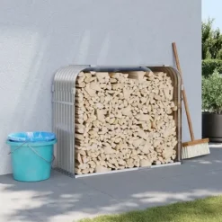 vidaXL Vedställ, Vedförvaringsstativ med Förvaring, Utevedhylla, Ljusgrå 364553