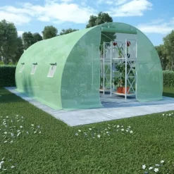 vidaXL Vist 450x300x200 cm Grön Galvaniserat Stål Växthus Trädgård Skydd Grönsaker 45535