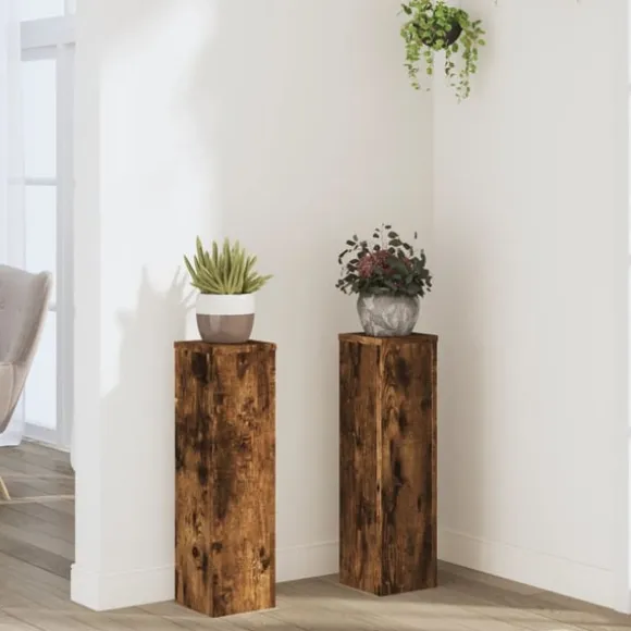 vidaXL Växtställ 2 st rökfärgad ek 17x17x60 cm konstruerat trä