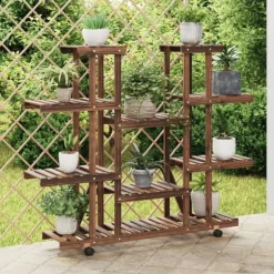 vidaXL Växtställ med hjul 110x25x115 cm massiv furu - Växtställ