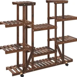 vidaXL Växtställ med hjul 110x25x115 cm massiv furu - Växtställ